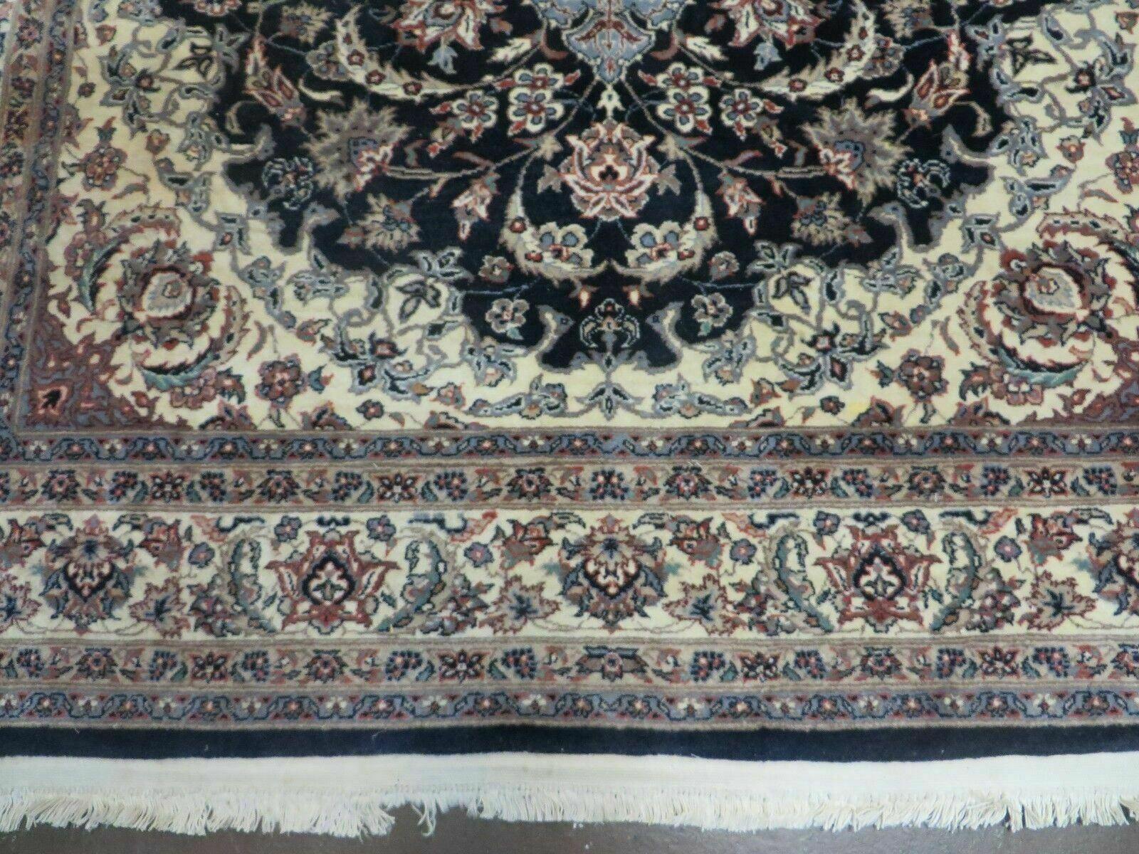 4' X 7' Vintage Handmade India Wool Silk Accent Rug Hand Knotted Black Organic