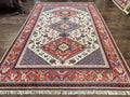 Belgium Power Loomed Rug 8x12, Geometric Medallions Persian Tribal Pattern, Vintage Wool Carpet, Ivory Red Blue