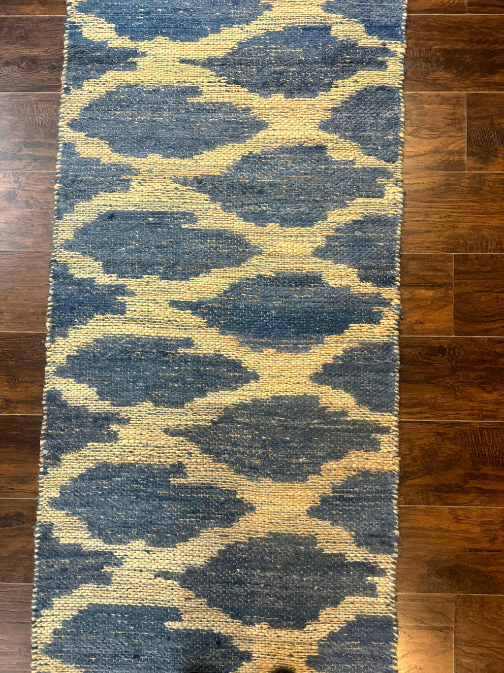 Modern Jute Runner Rug 2.9 x 7.9, Beige and Blue, Handwoven, Kaleen Rug