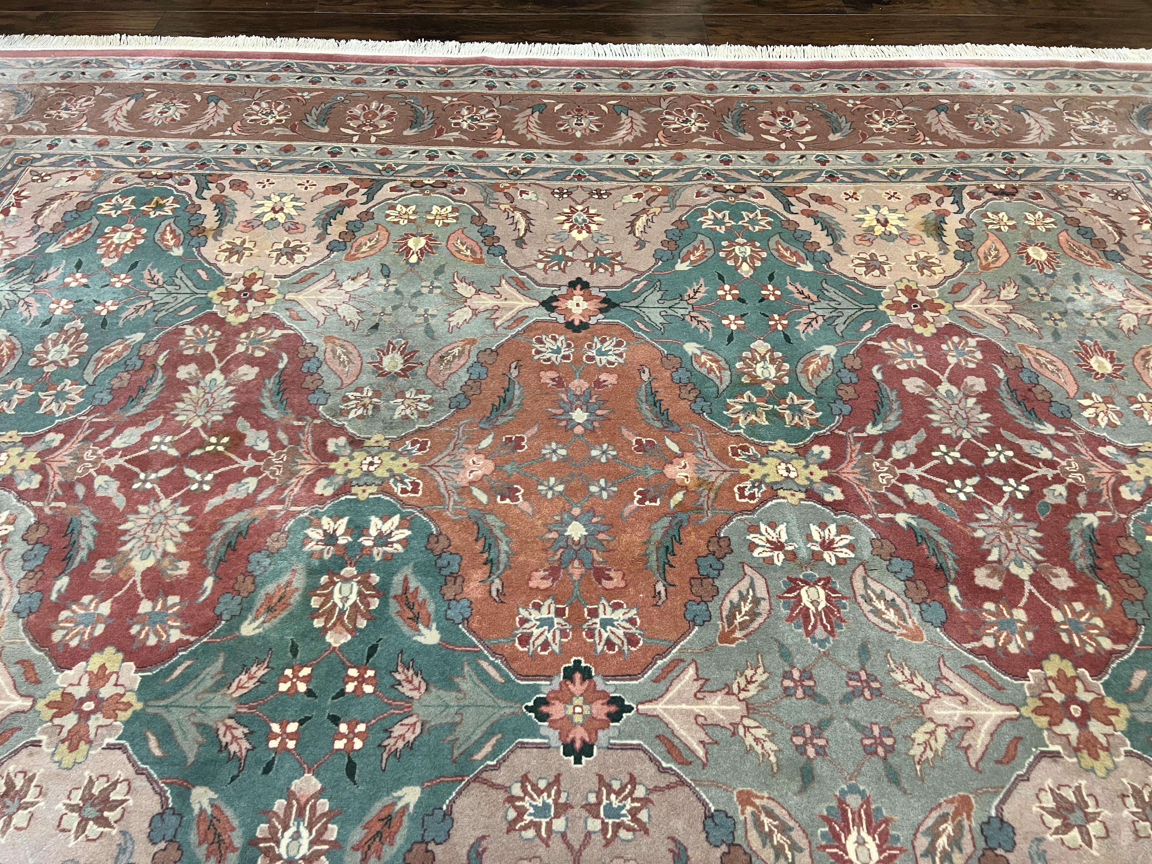 Sino Persian Rug 10x14, Multicolor Panel Design, Wool Handmade Vintage Large Rug