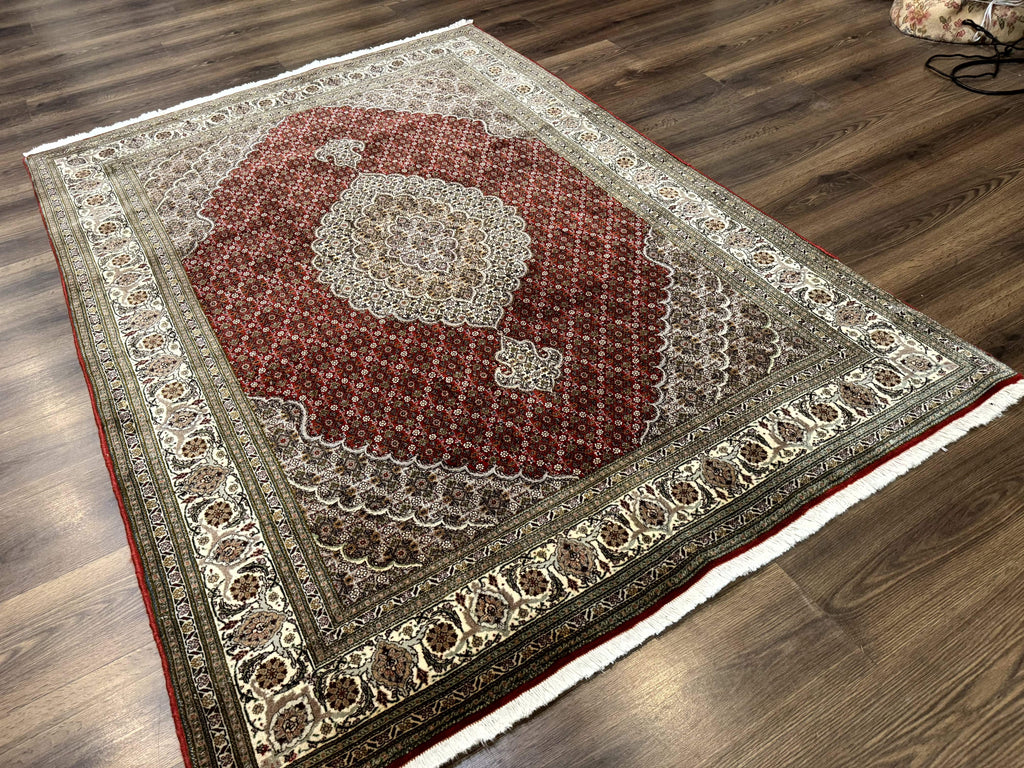 Persian Rug 5x7, Very Fine 330 KPSI, Red and Ivory, Herati Mahi Pattern, Wool & Silk
