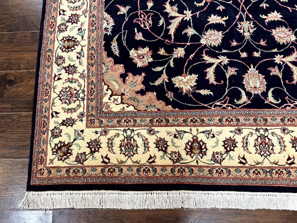 Navy Blue Pak Persian Rug 6x10, Floral Medallion, Traditional Persian Area Rug, Fine 240 KPSI