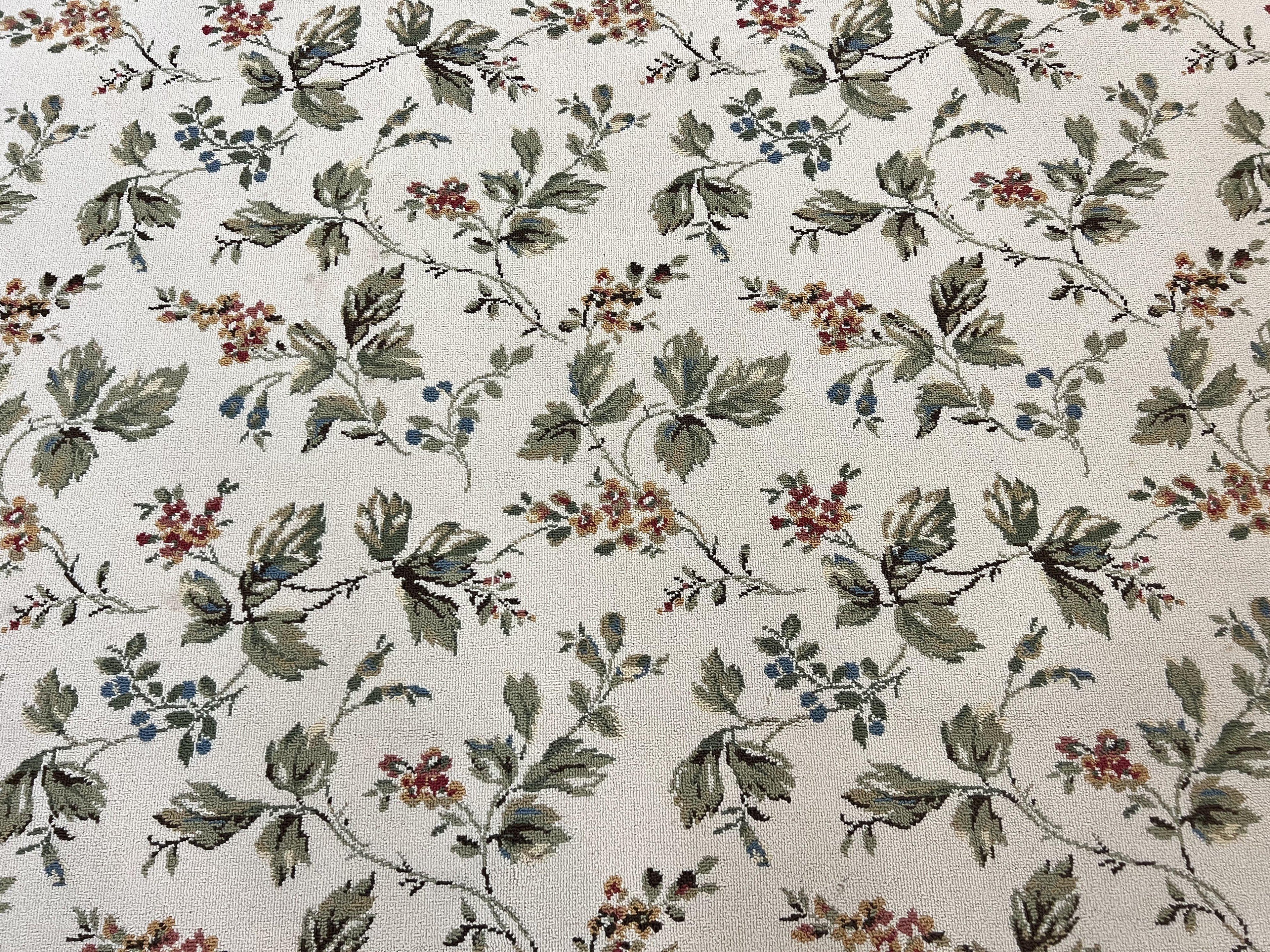 Vintage Stark Carpet 7x10, Ivory and Green, European Aubusson Design, Allover Pattern, Stark Rug
