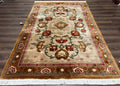 Chinese Wool Rug 5.9 x 9, Tan and Brown Asian Art Deco Carpet, Vintage 1960s Oriental Rug, Hand-Knotted Rug, Soft Wool, Medallion, Pair B