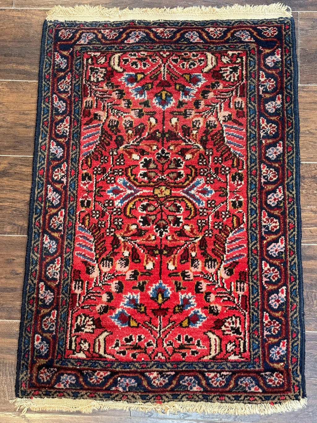 Small Antique Persian Tribal Rug 2x3, Red, Floral, Handmade, Hamadan Rug
