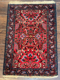 Small Antique Persian Tribal Rug 2x3, Red, Floral, Handmade, Hamadan Rug