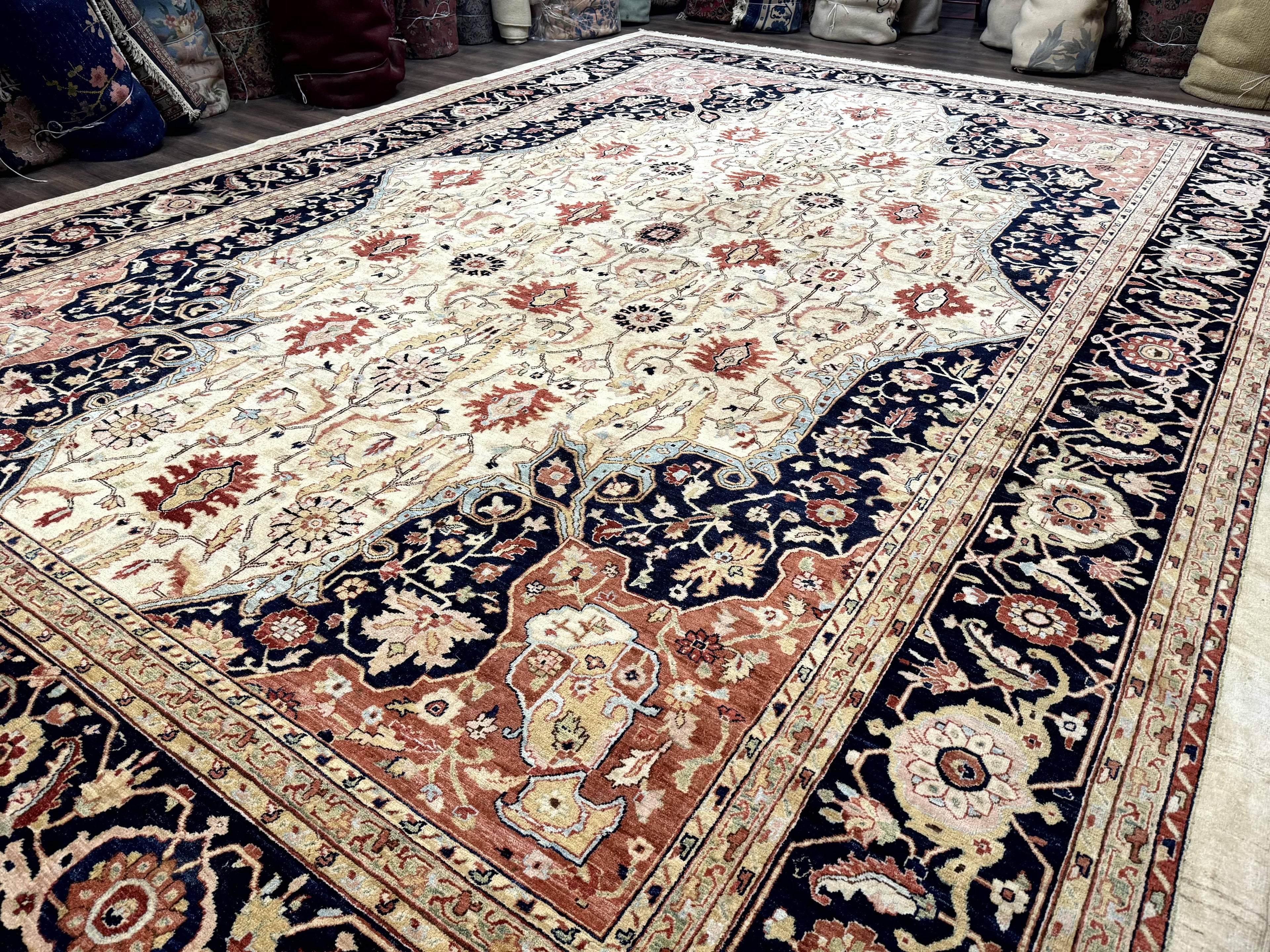 Large Palace Sized Stark Carpet 13x19, Traditional Wool Handmade Rug, Beige