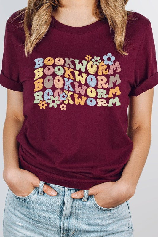 Book Worm Reading Floral School Fall Graphic Tee