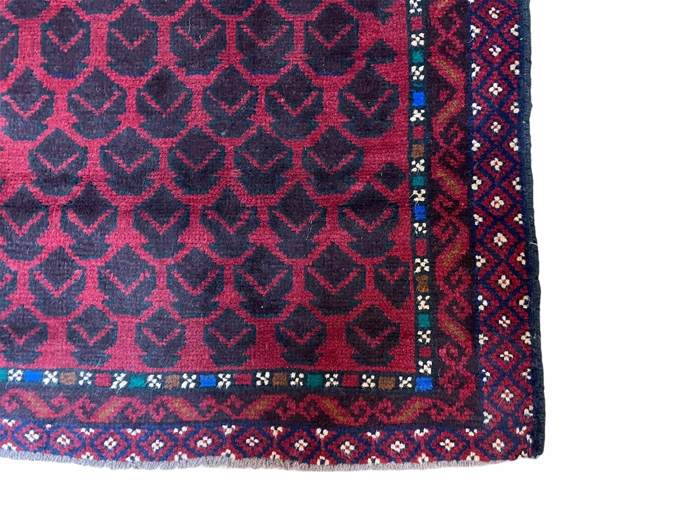 2' 8" X 4' 6" Vintage Handmade Tribal Wool Rug Balouchi Rug Afghan Rug Red Blue