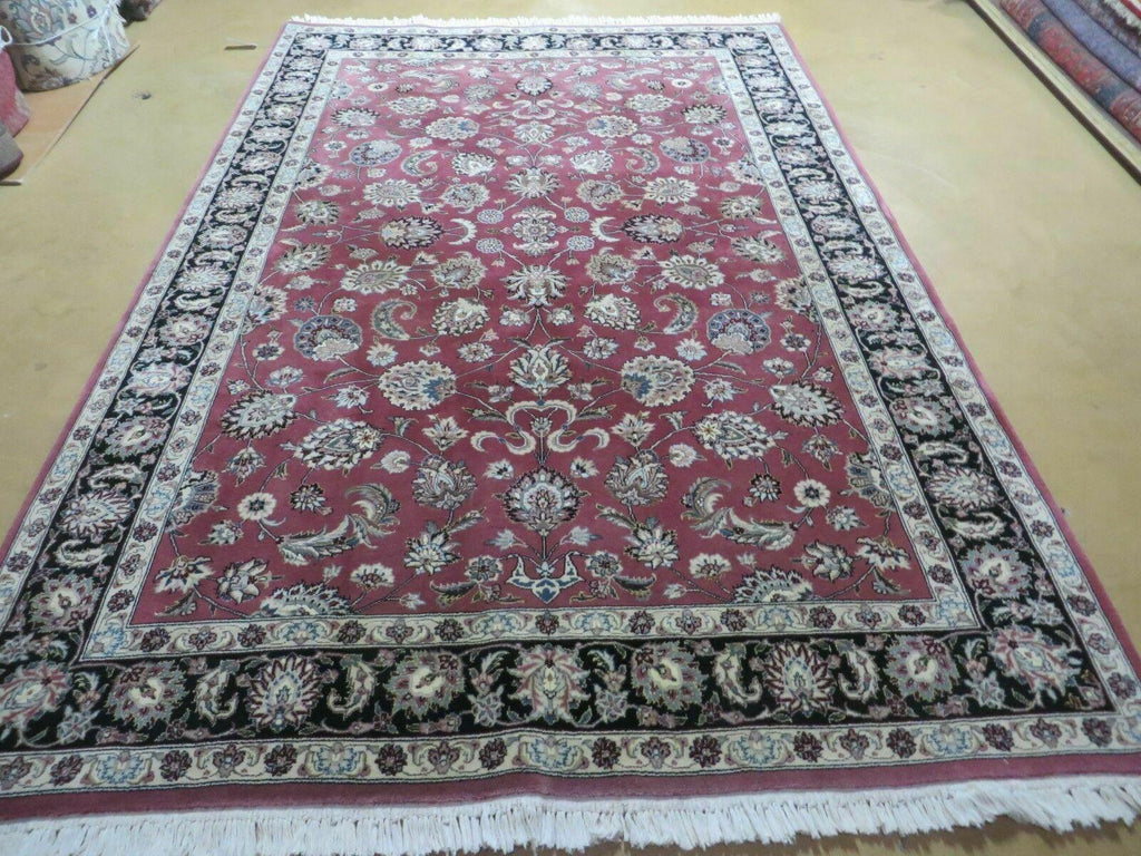 6' X 9' Vintage Handmade Fine India Floral Oriental Silk Accent Wool Rug Carpet