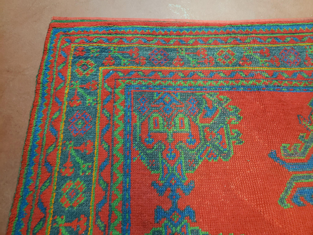 7x11 Turkish Oushak Rug, Vintage Red & Blue Oriental Carpet, Hand Knotted Wool Area Rug 7 x 11, Turkish Sparta Rug, Antique Turkish Rug Nice