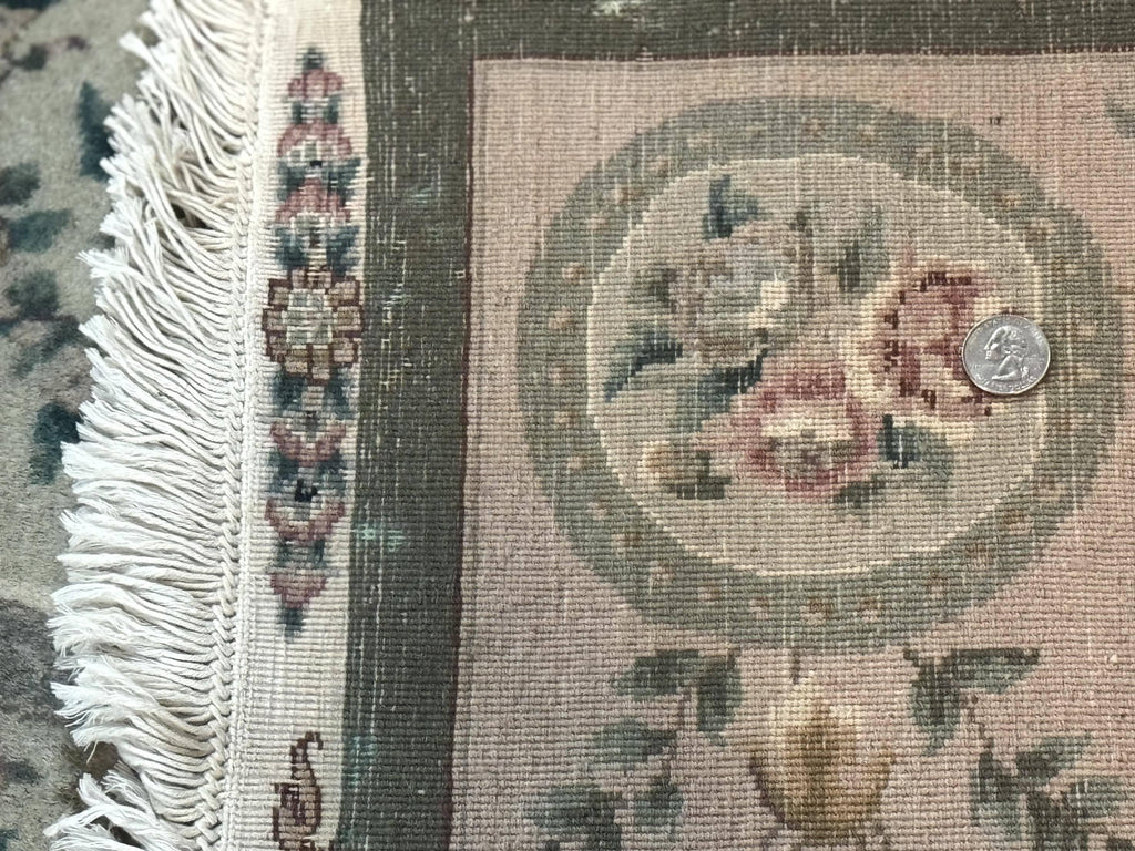 Pak Persian Rug 9x12, Wool with Silk Highlights, European Design, Floral, Green