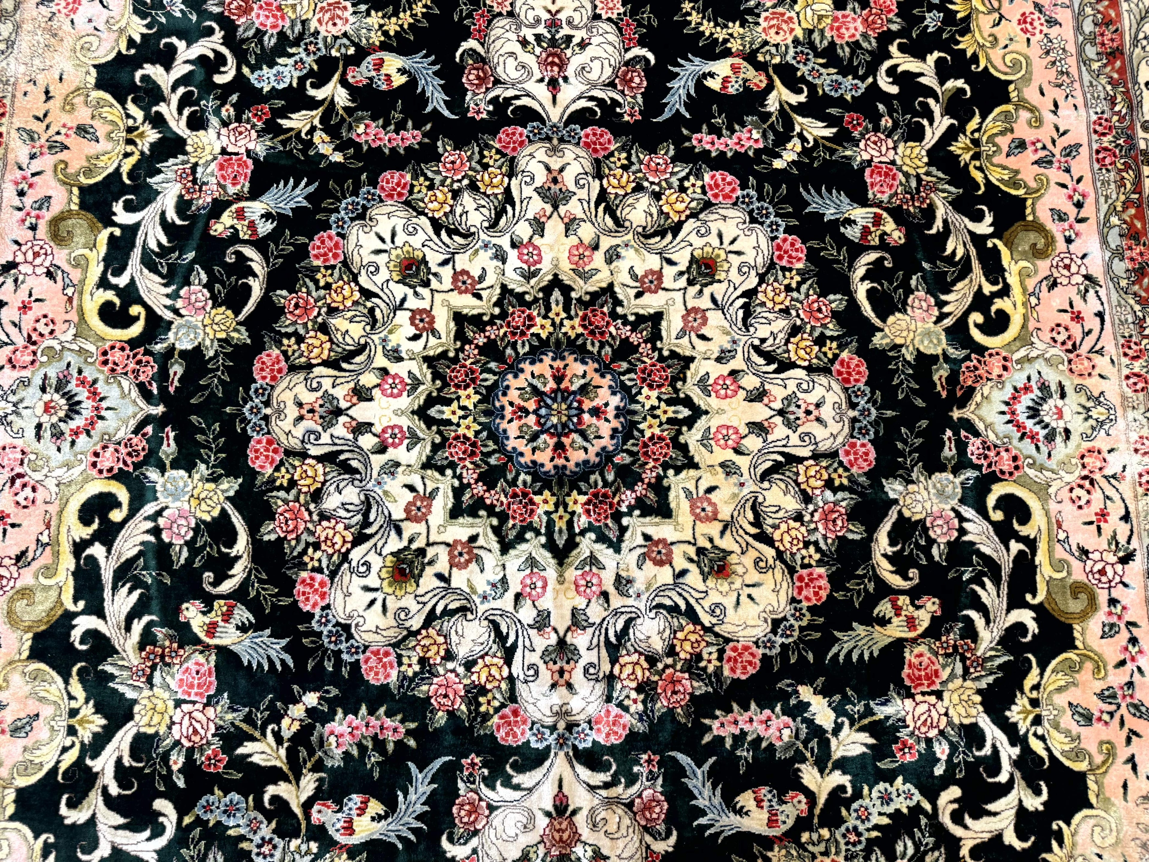 Silk Indian Kashmiri Rug 9x12, Vintage Hand Knotted Carpet