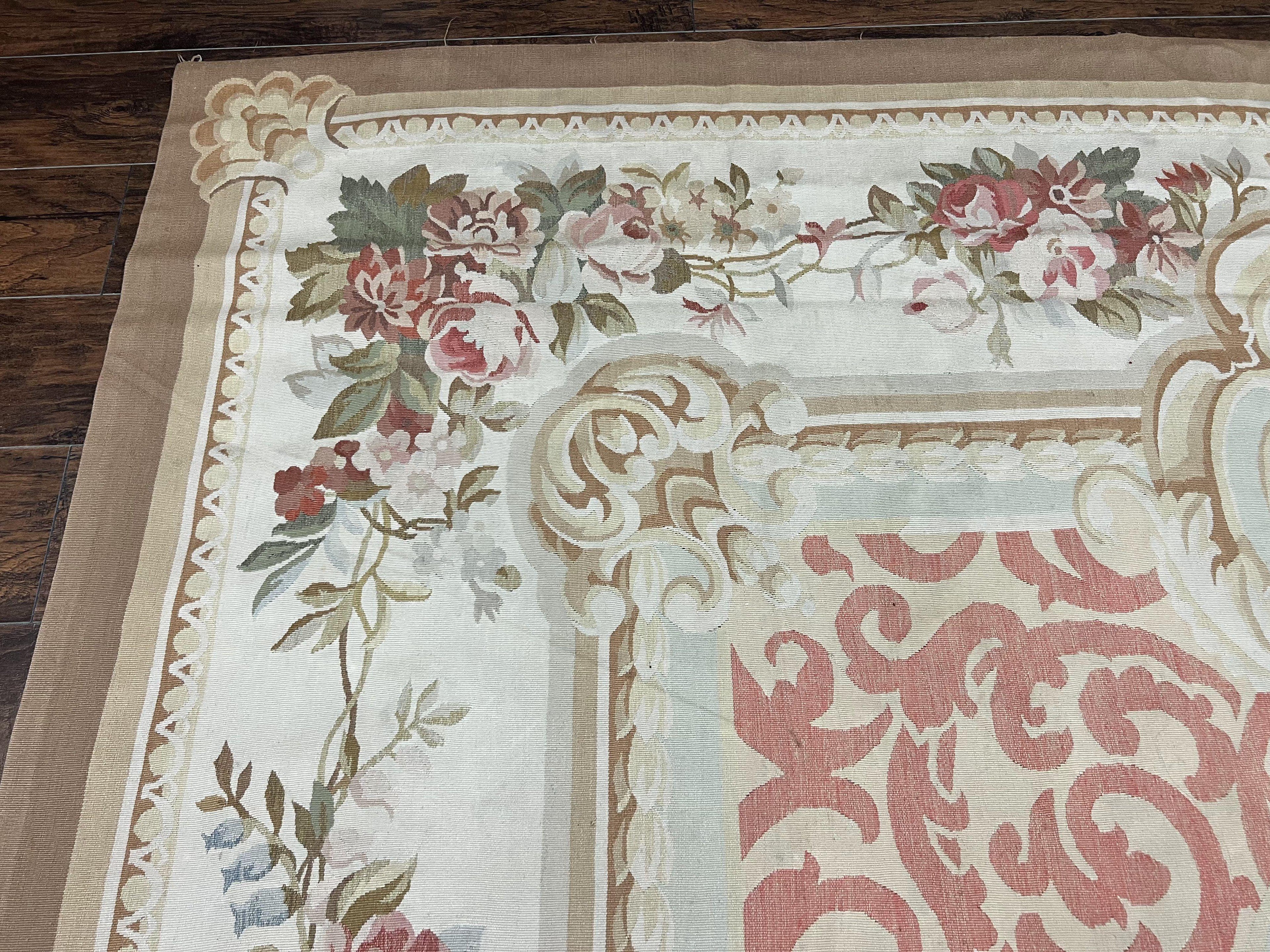 Aubusson Rug 10x14, Wool Handmade Vintage Carpet, Elegant French European Design Rug, Large Room Sized Aubusson Rug, Stark Carpet