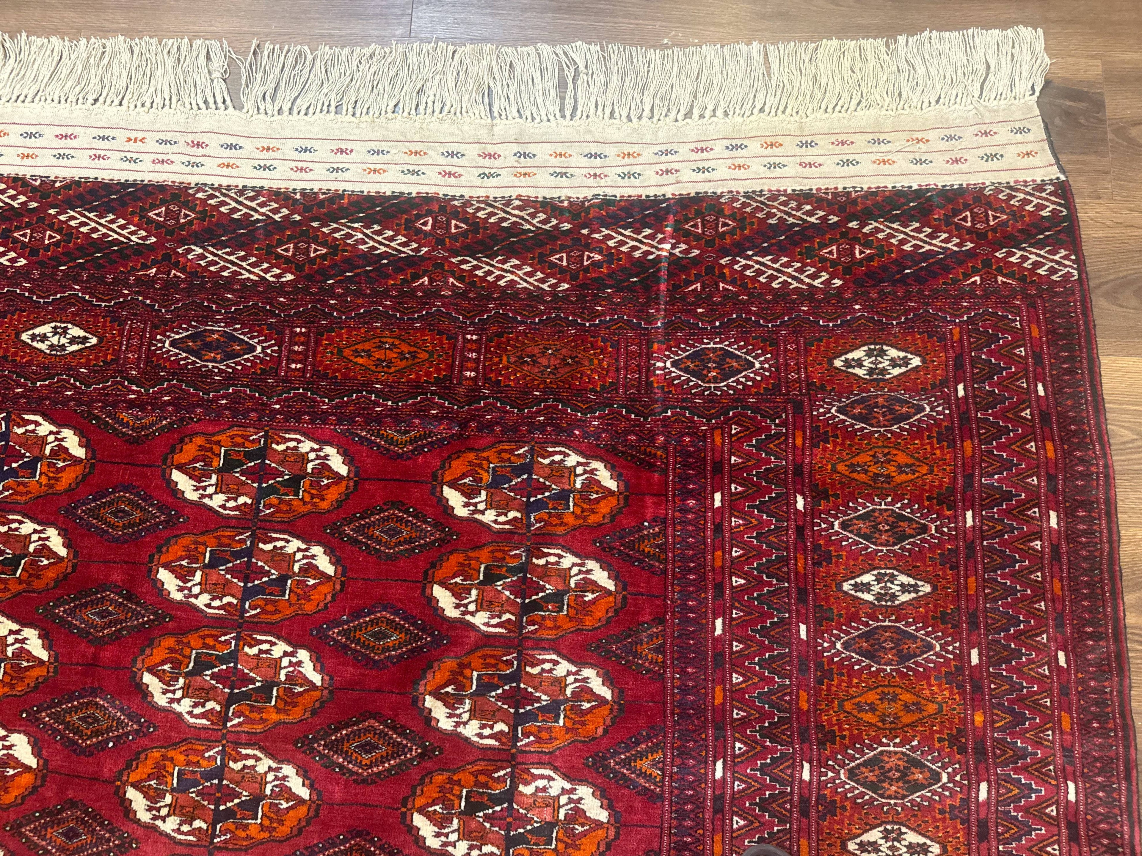Persian Turkoman Rug 7x9, Red Tribal Carpet