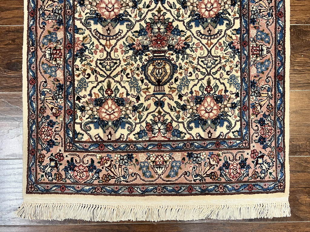 Sino Persian Runner Rug 2.8 x 14, Hand Knotted Vintage Oriental Hallway Rug, 14ft Runner, Cream, Floral, Wool