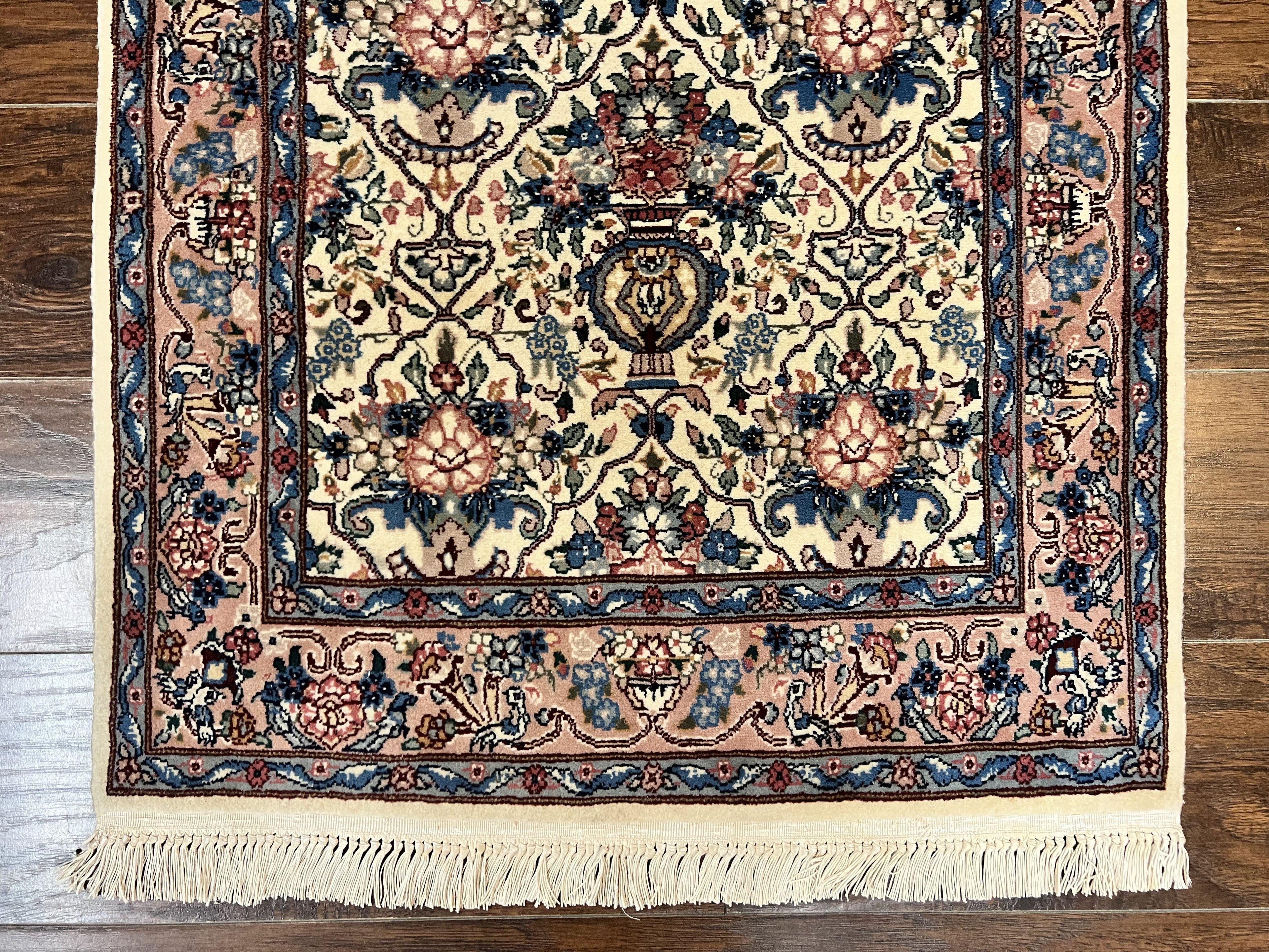 Sino Persian Runner Rug 2.8 x 14, Hand Knotted Vintage Oriental Hallway Rug, 14ft Runner, Cream, Floral, Wool