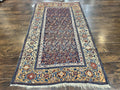 Persian Senneh Rug 4x8, Wool Hand Knotted Antique Kurdish Carpet, Navy Blue Oriental Area Rug, 4 x 8 Rug