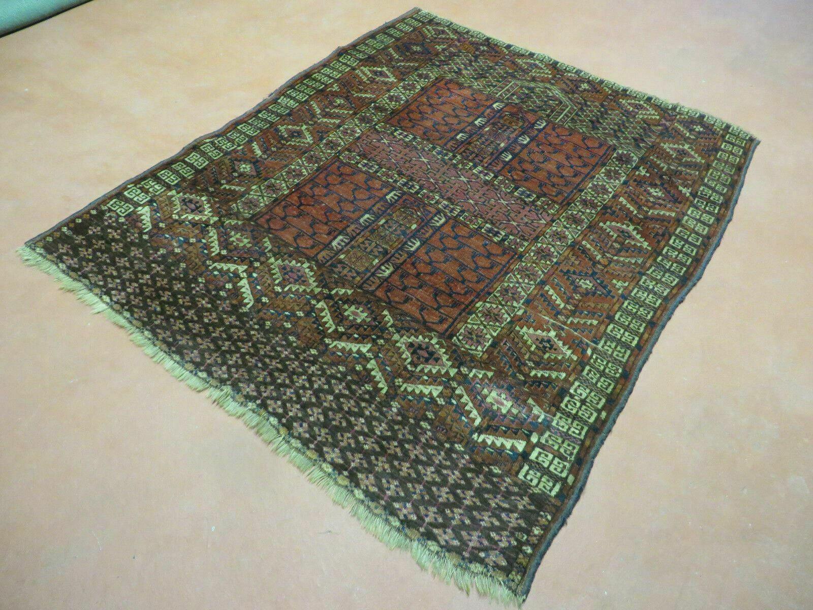 Antique Turkoman Ensi Wool Rug 4x5