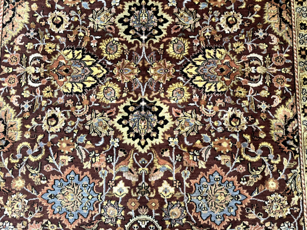Indo Persian Rug 8x11, Eggplant & Tan, Allover Pattern, Wool Couristan Handmade Rug