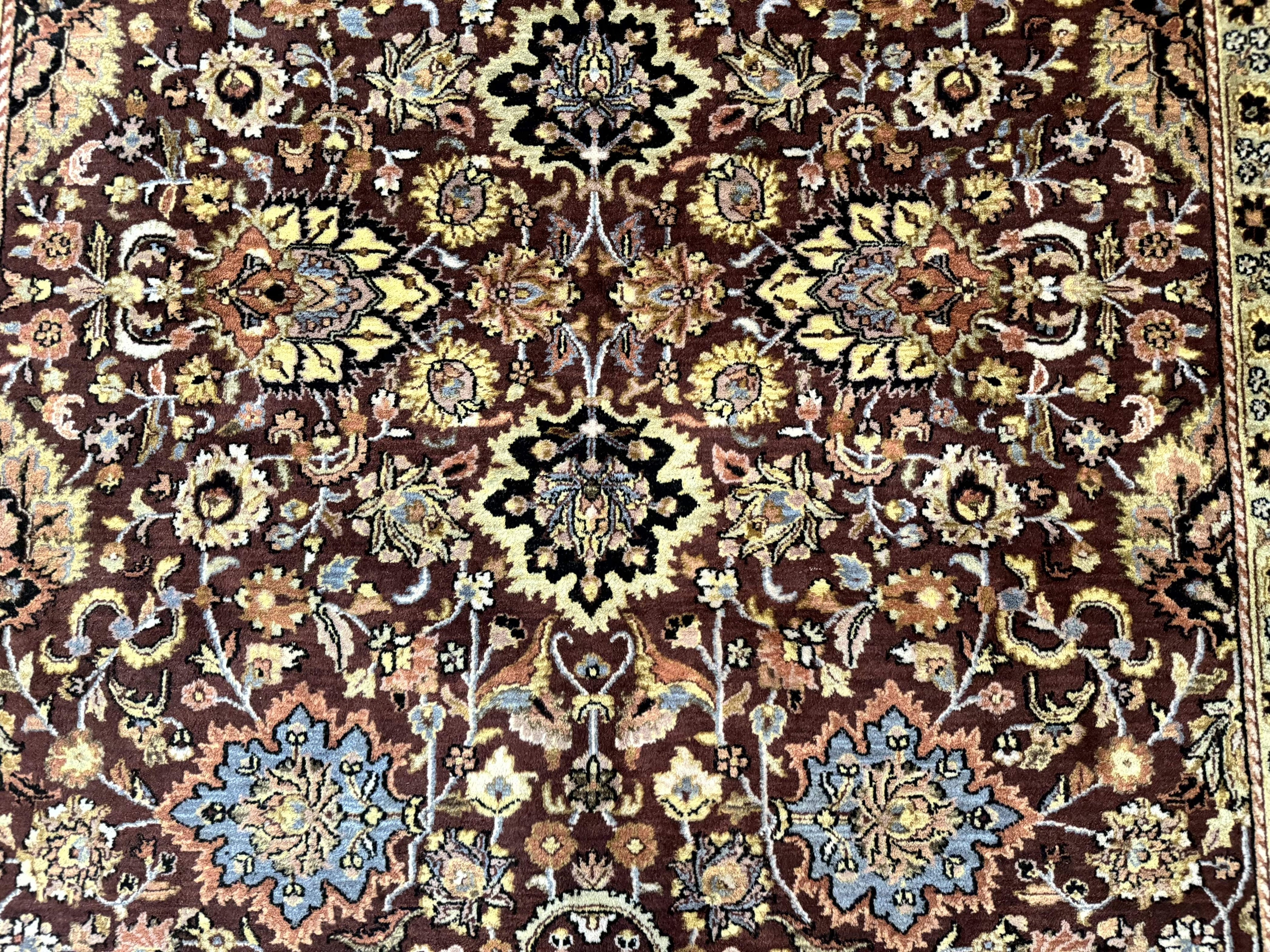 Indo Persian Rug 8x11, Eggplant & Tan, Allover Pattern, Wool Couristan Handmade Rug