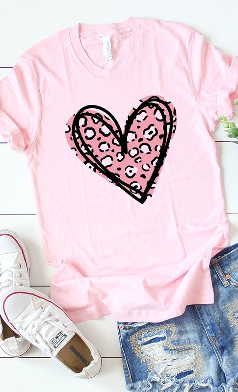 Leopard Pink Heart Graphic Tee T-Shirt PLUS