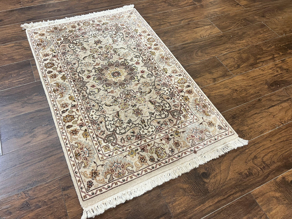Sino Persian Rug 2.5 x 4, Hand Knotted Oriental Carpet, Small Persian Rug, Floral Medallion, Wool, Vintage