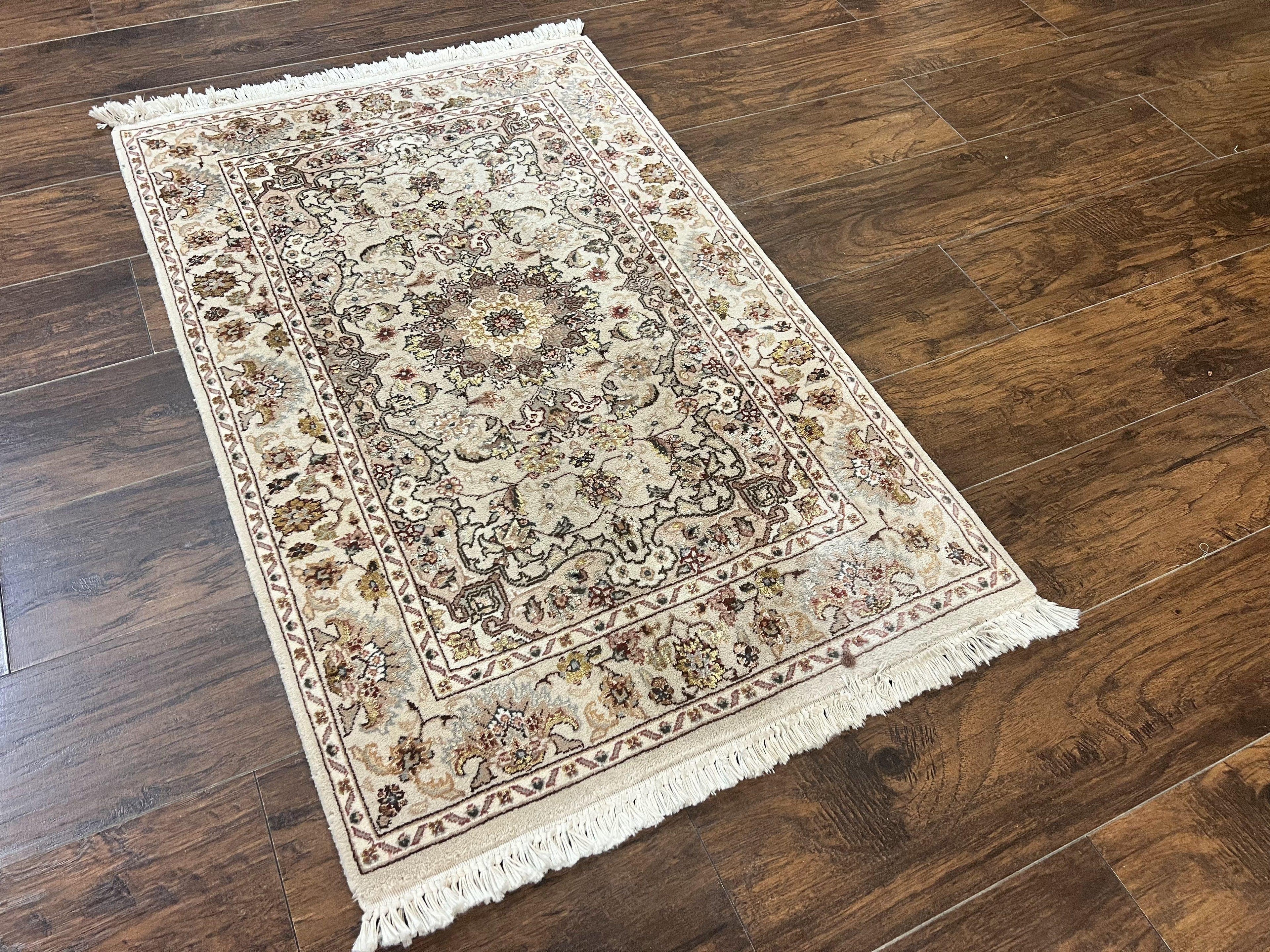 Sino Persian Rug 2.5 x 4, Hand Knotted Oriental Carpet, Small Persian Rug, Floral Medallion, Wool, Vintage