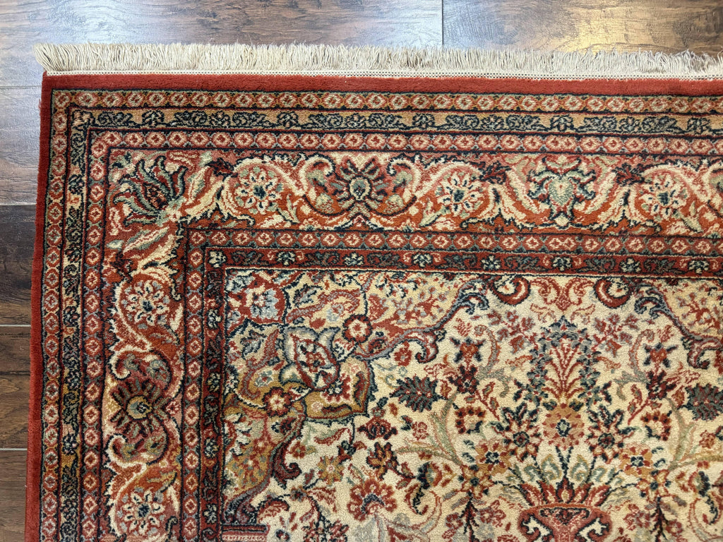 Antique Persian Rug 5x7, Allover Floral with Vases, Beige and Red, Belgian Power Loomed Rug, Vintage