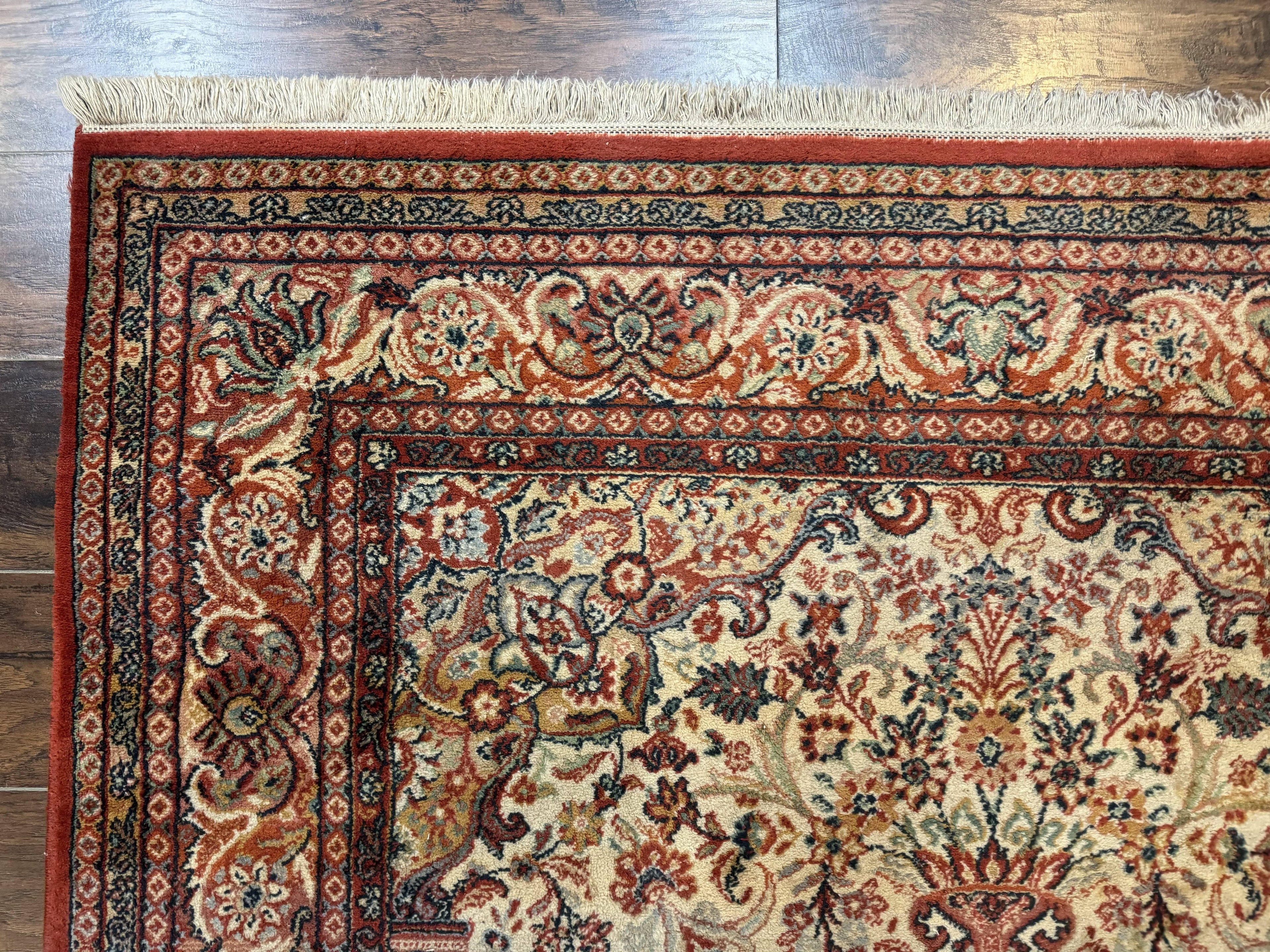 Antique Persian Rug 5x7, Allover Floral with Vases, Beige and Red, Belgian Power Loomed Rug, Vintage
