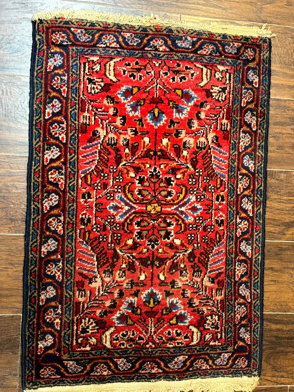 Small Antique Persian Tribal Rug 2x3, Red, Floral, Handmade, Hamadan Rug