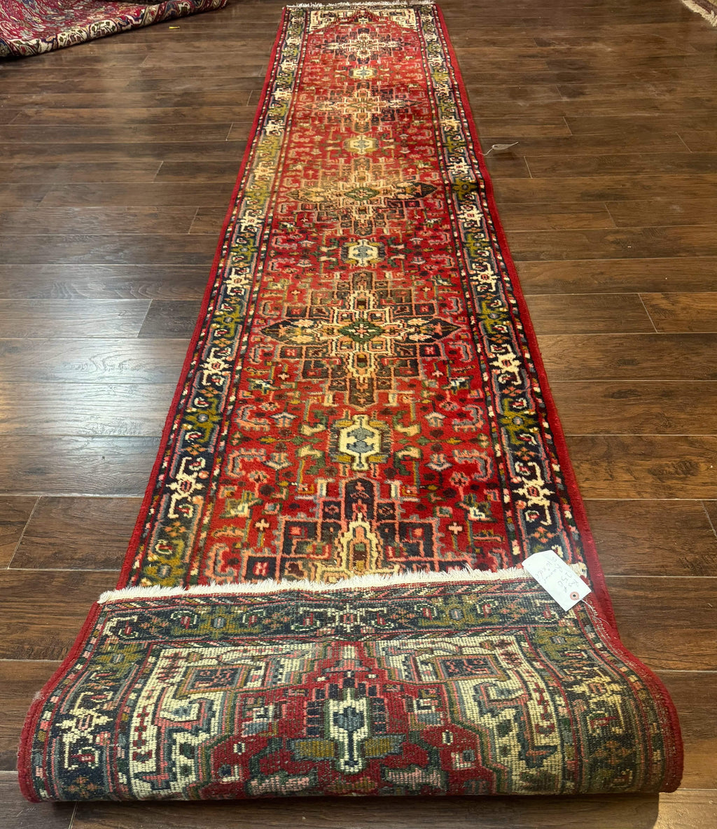 Indo Persian Heriz Runner Rug 3 x 17, Geometric Long Runner Carpet for Hallway, Medallions, Wool Runner Rug 3x17