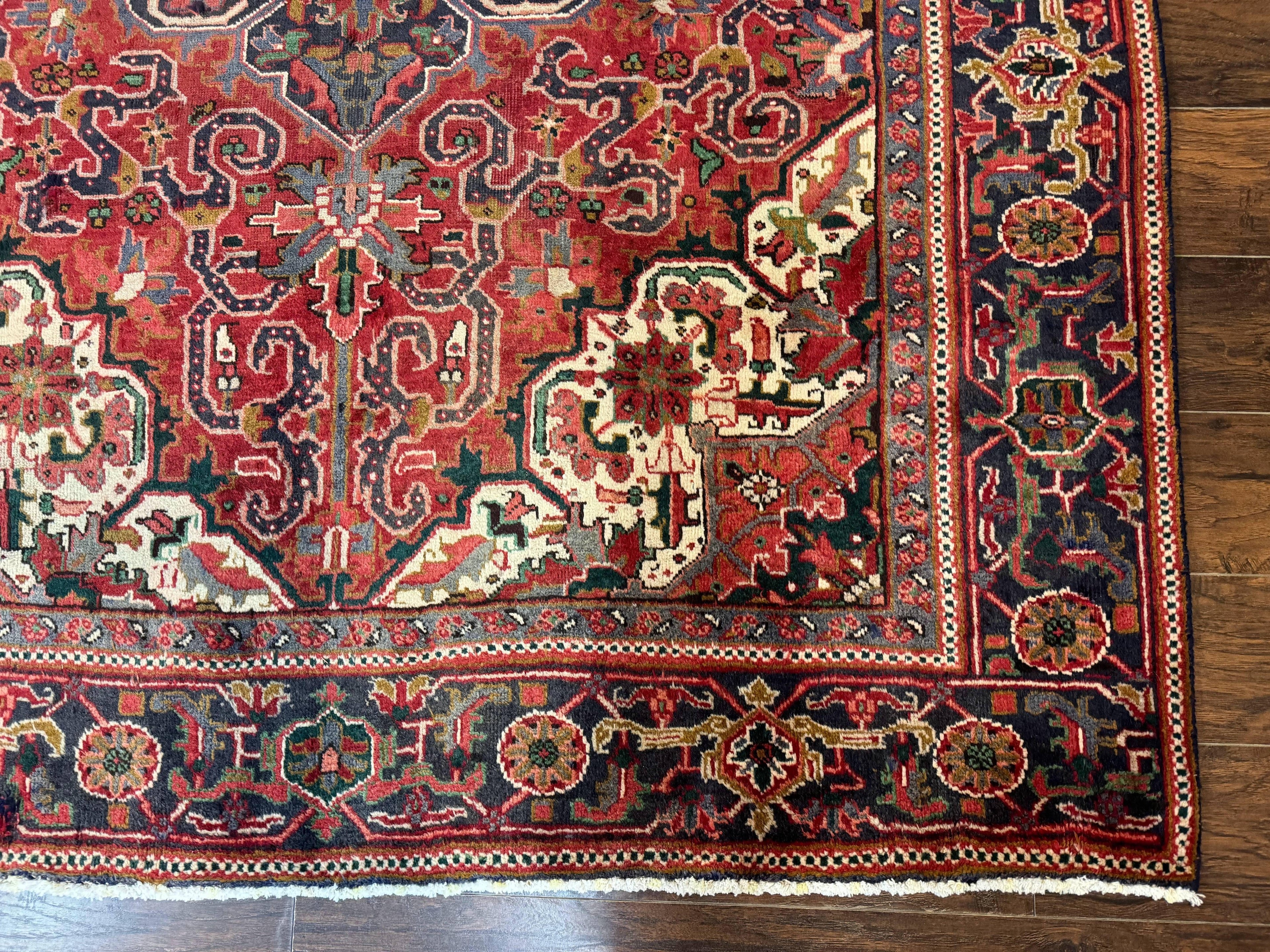 Persian Heriz Rug 6.6 x 9, Geometric Wool Persian Carpet