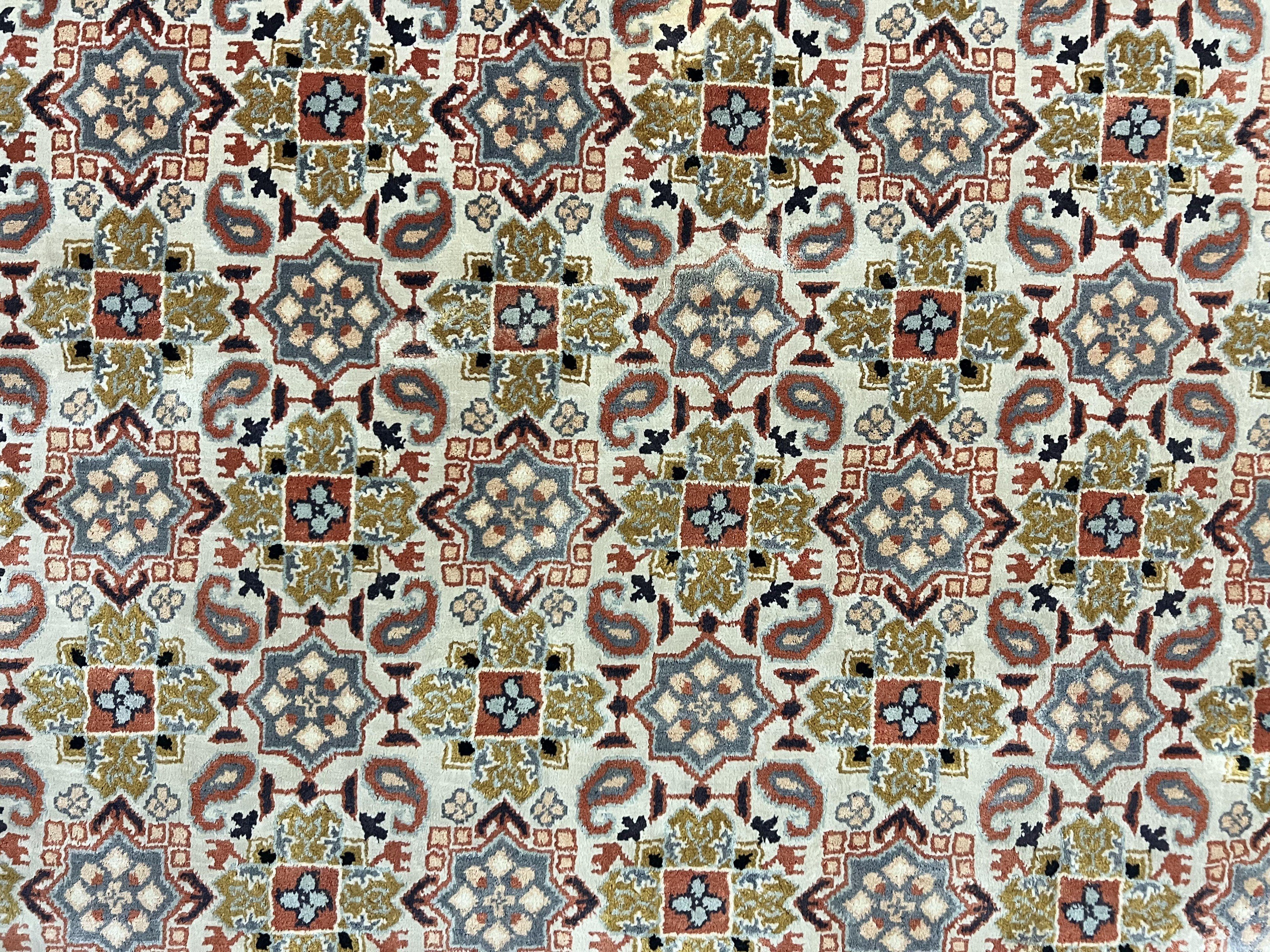 Turkish Kayseri Silk Rug 4x6, Hand Knotted Handmade Vintage Allover Pattern, Fine Silk Oriental Carpet 4 x 6 ft, Traditional Rug, Cream