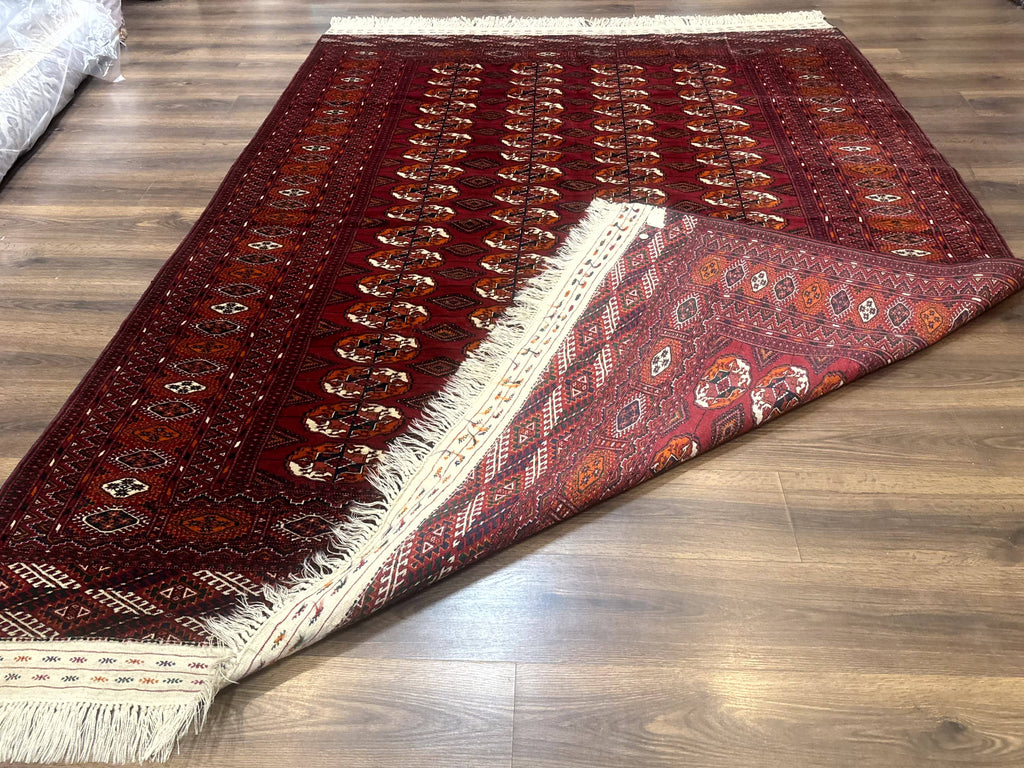 Persian Turkoman Rug 7x9, Red Tribal Carpet