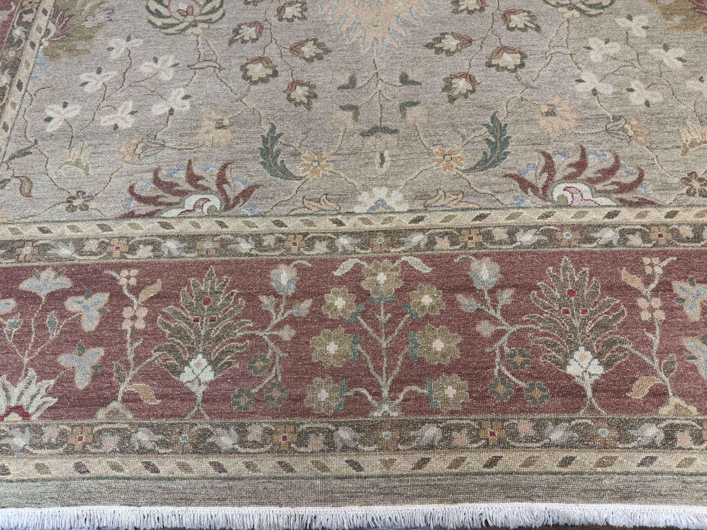 Large Turkish Soumak Rug 10x14, Flatweave Dhurrie, Handmade, Light Green and Salmon