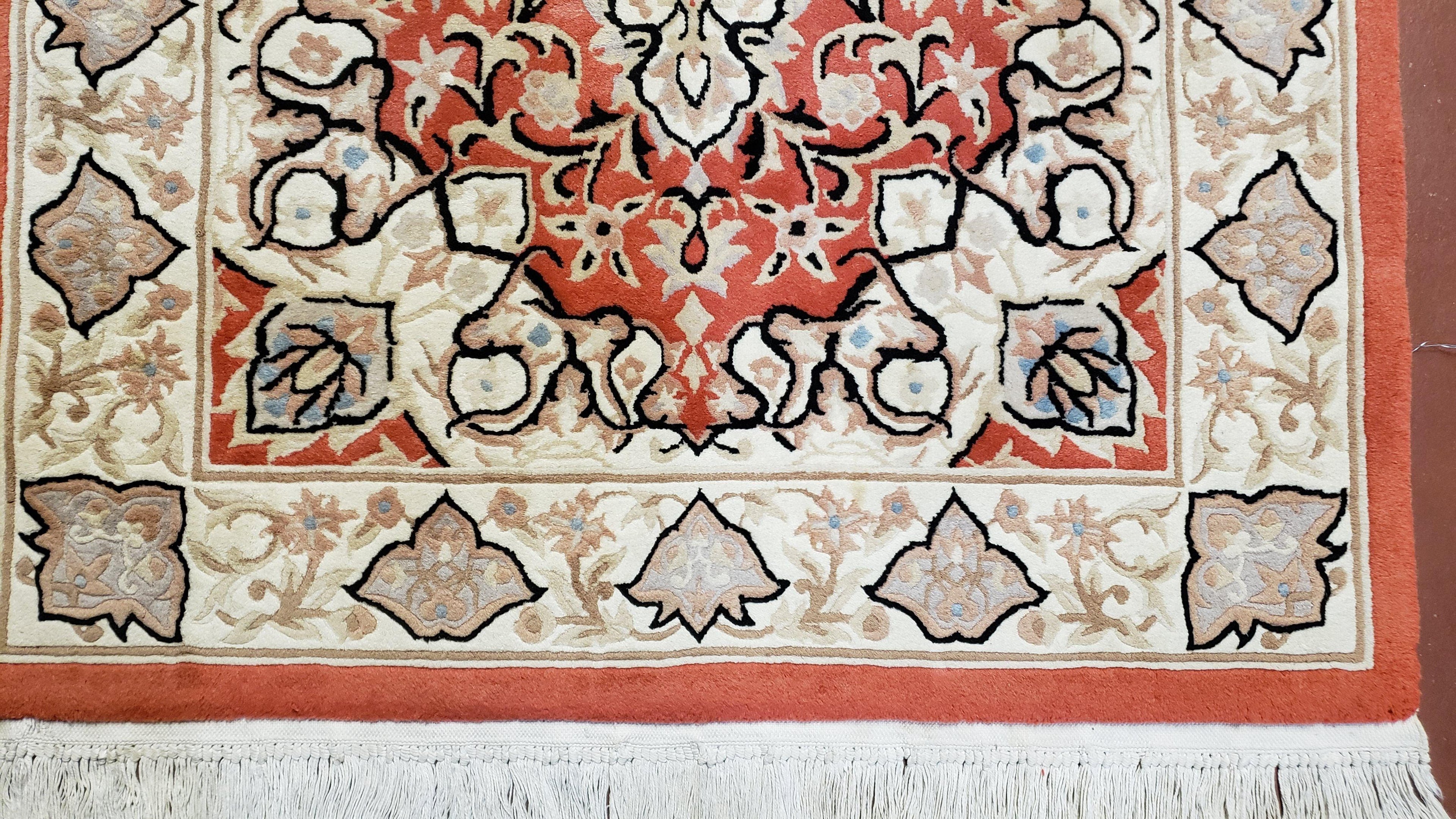 3x5 Red Chinese Plush Rug, Hand Knotted Soft Wool Carpet, Medallion Rug, Fine Vintage Rug, 120 Line, Small Area Rug