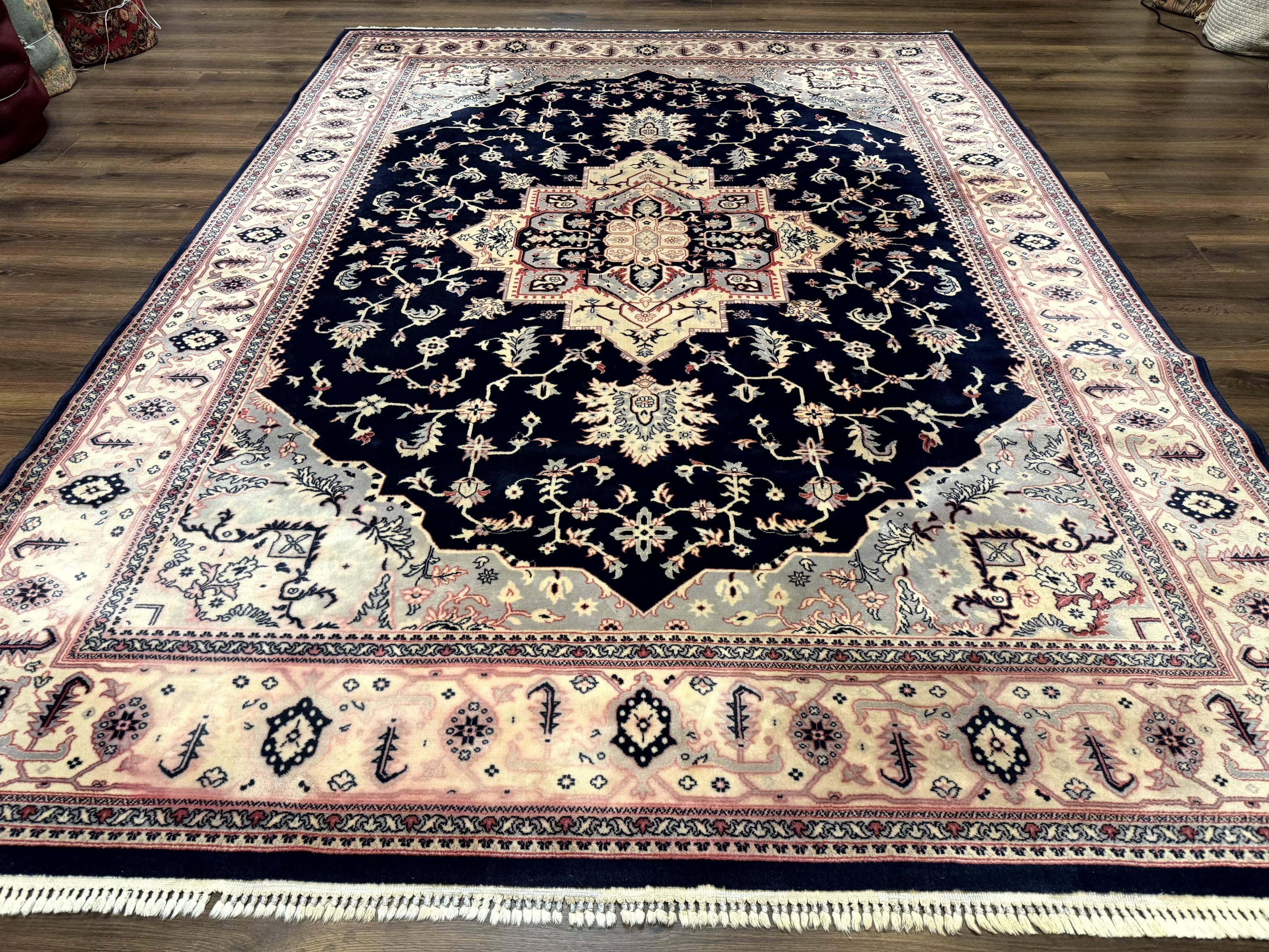 Karastan Rug 8x11 Navy Serapi, Kara Shah Rug, Navy Blue, Vintage Karastan Area Rug Wool Pile Karastan Rug