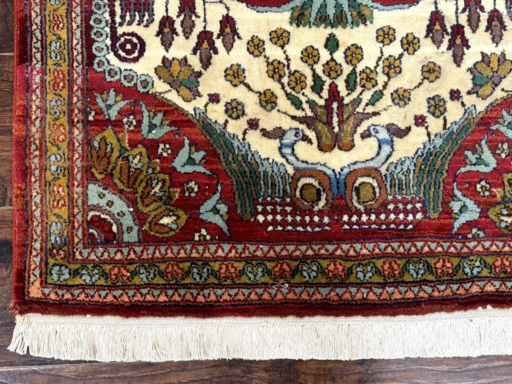Persian Bijar Rug 2.6 x 4, Antique Carpet, Brick Red and Ivory