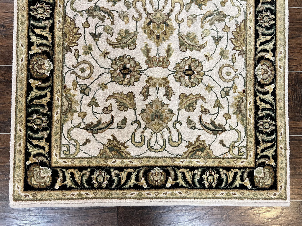 Small Indo Mahal Rug 2.5 x 4, Wool Indian Oriental Carpet, Hand Knotted Handmade Vintage Traditional Rug, Beige Tan Black