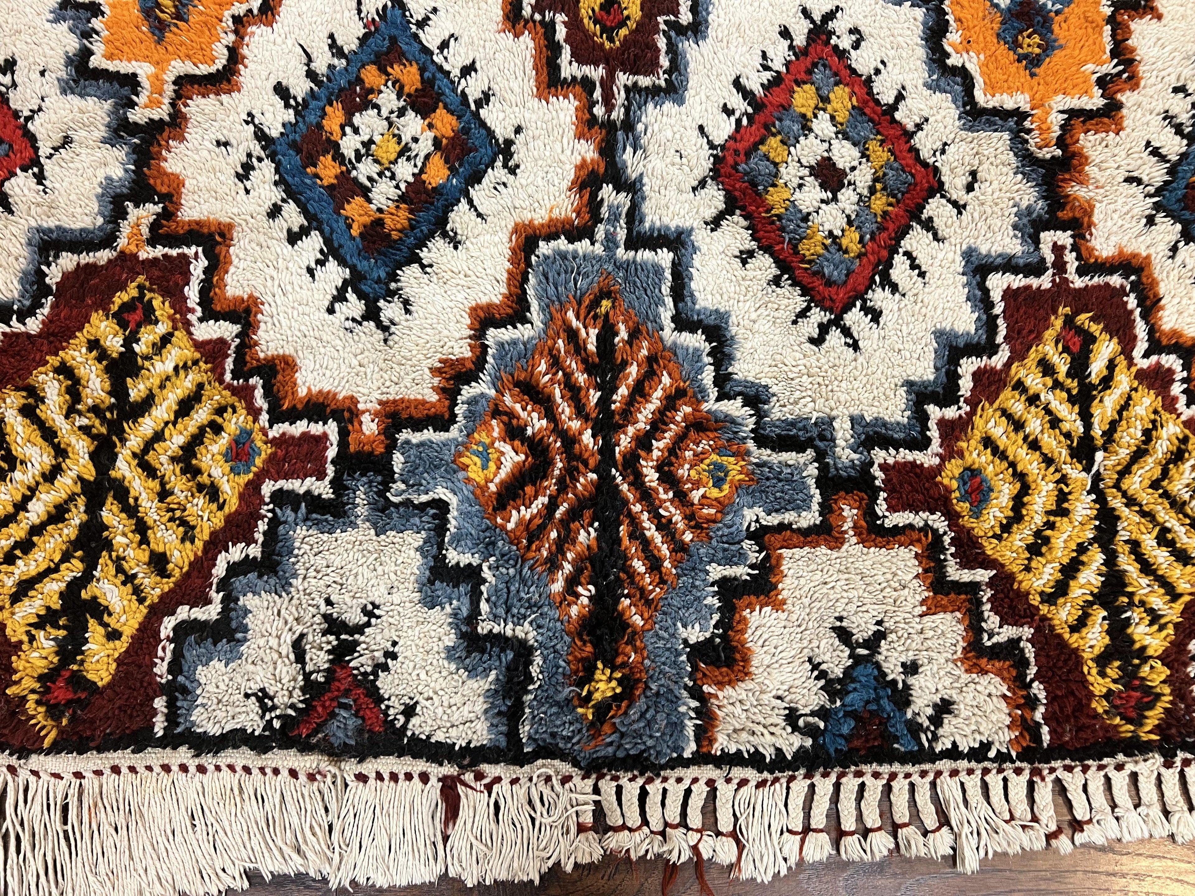 Moroccan Rug 5.9 x 7.6, Colorful Geometric Panel, Soft Wool, Handmade, Multicolor, Vintage Moroccan Carpet, Berber Rug, Rabat Rug