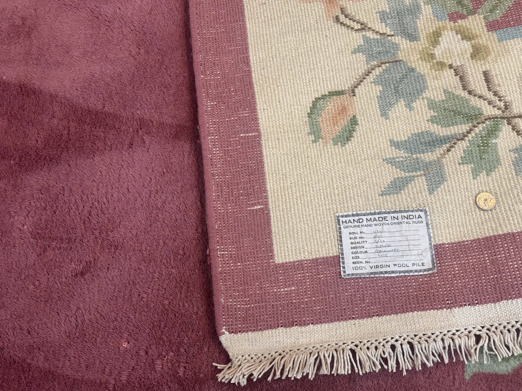 Indo Chinese Art Deco Rug 9x12, Pink and Ivory, Open Filed, Floral, Wool