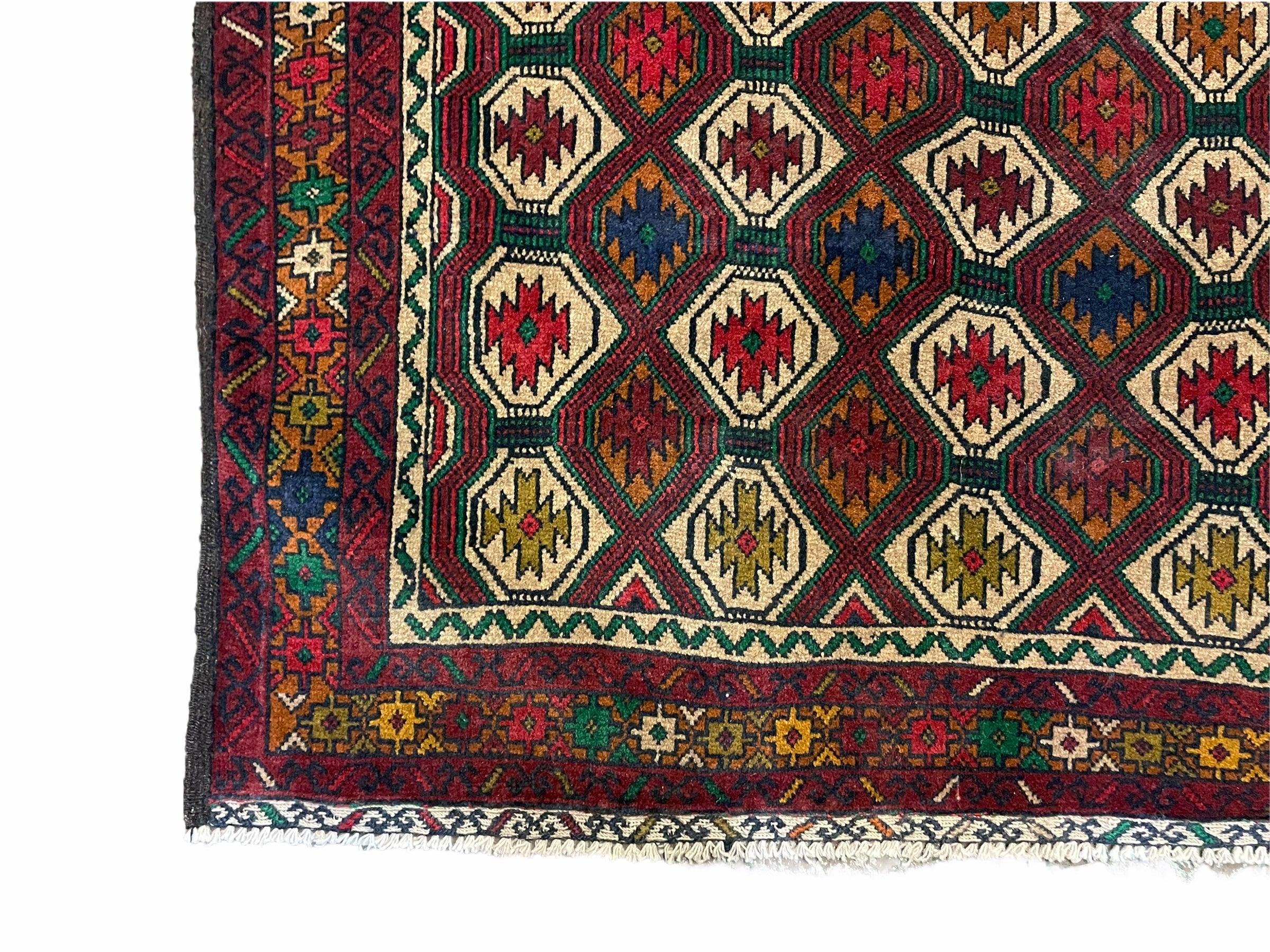 3x5 Vintage Handmade Wool Rug Tribal Turkoman Balouch Prayer Rug Organic Dyes
