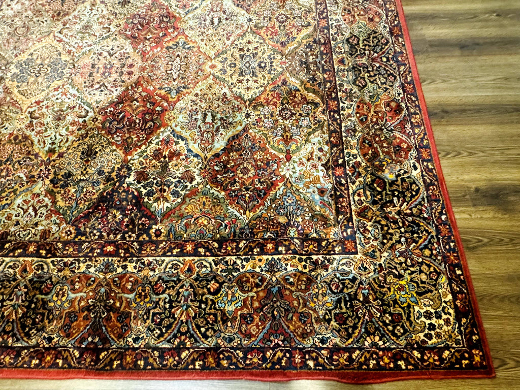 Square Karastan Multicolor Panel Kirman Rug #717, Rare Size 8.8 x 8.8, Original 700 Series, Wool