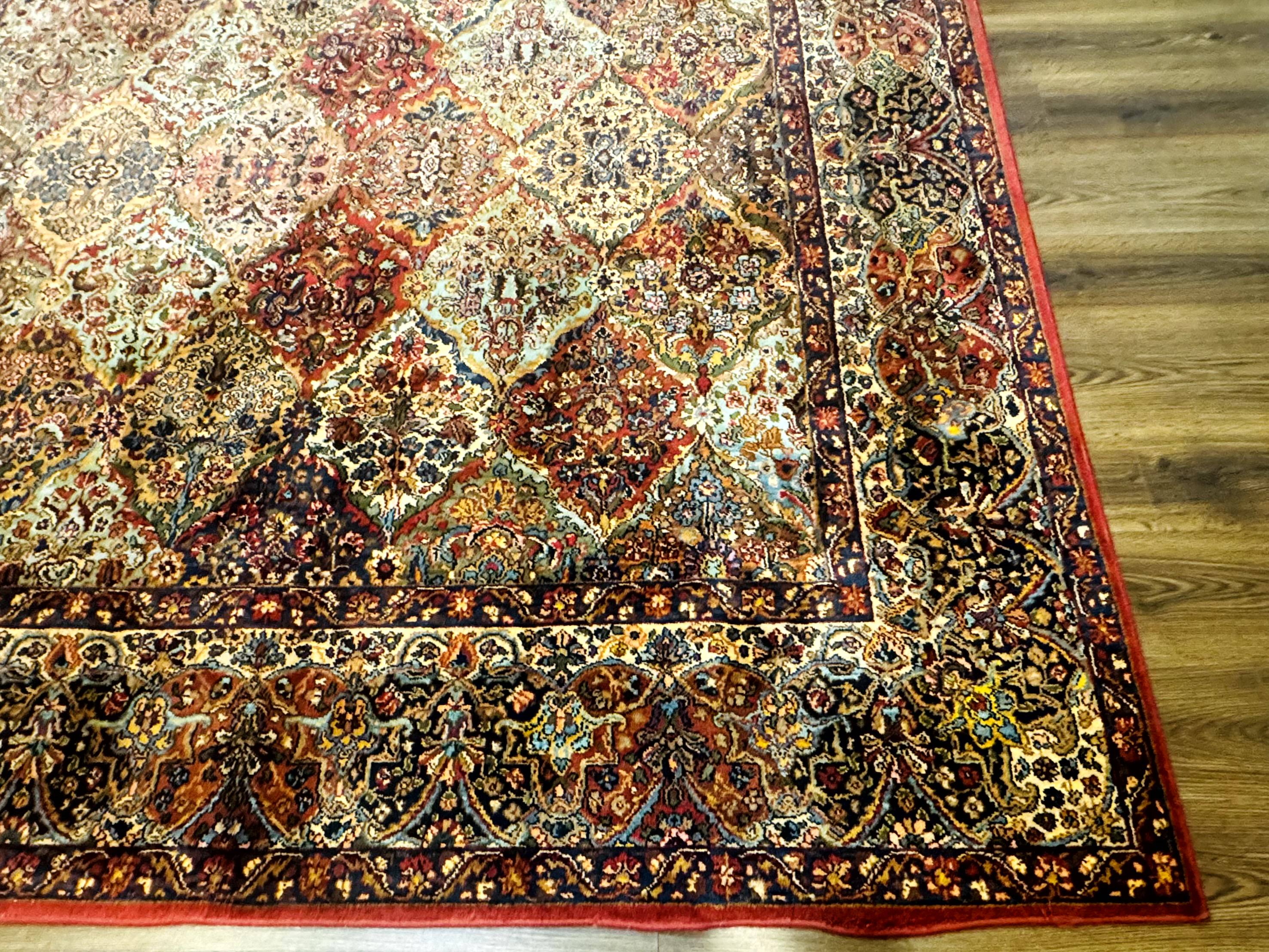 Square Karastan Multicolor Panel Kirman Rug #717, Rare Size 8.8 x 8.8, Original 700 Series, Wool
