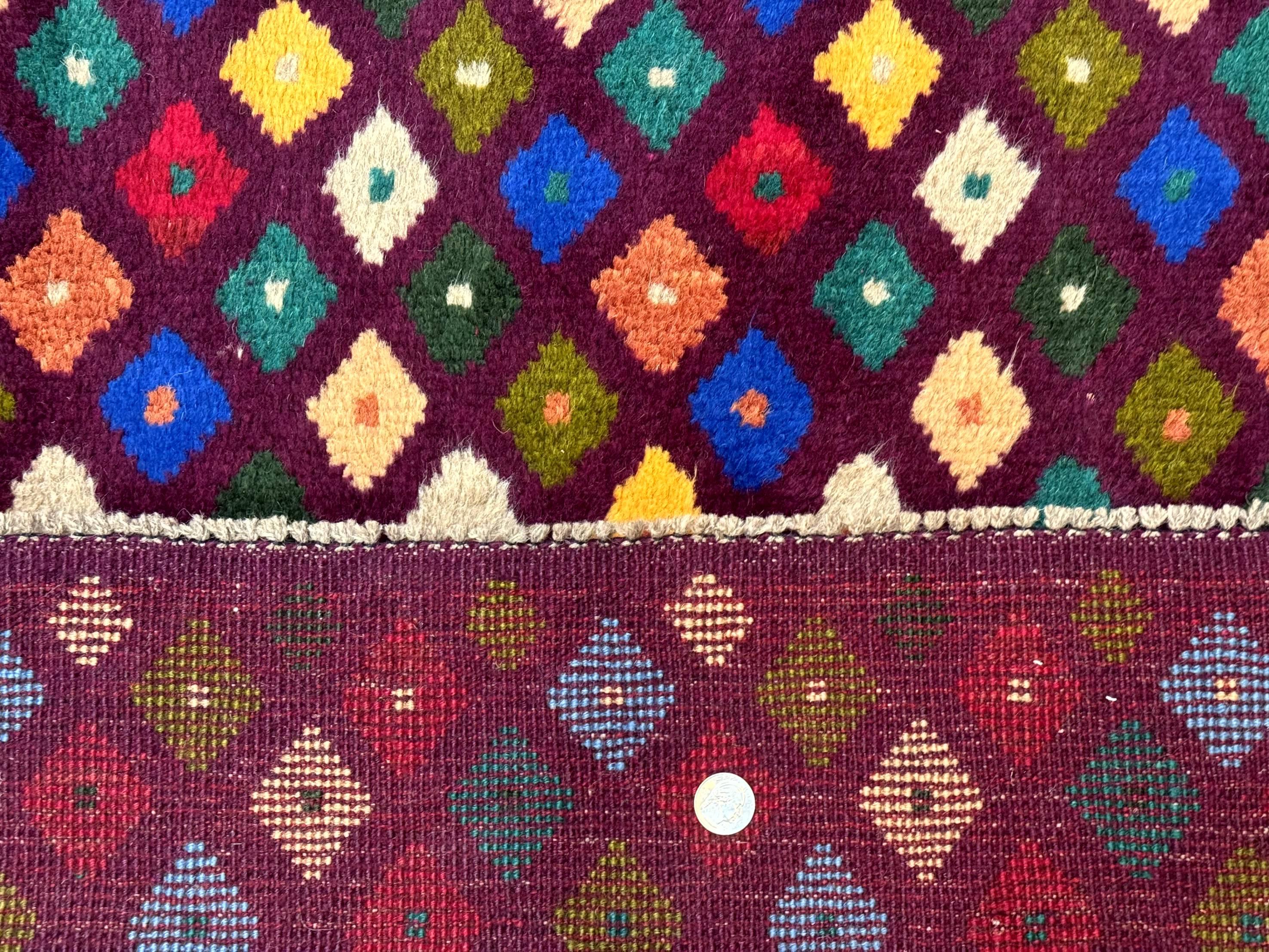Balouch Rug 3x5, Afghan Rug, Purple-Maroon, Multicolor, Tribal Rug