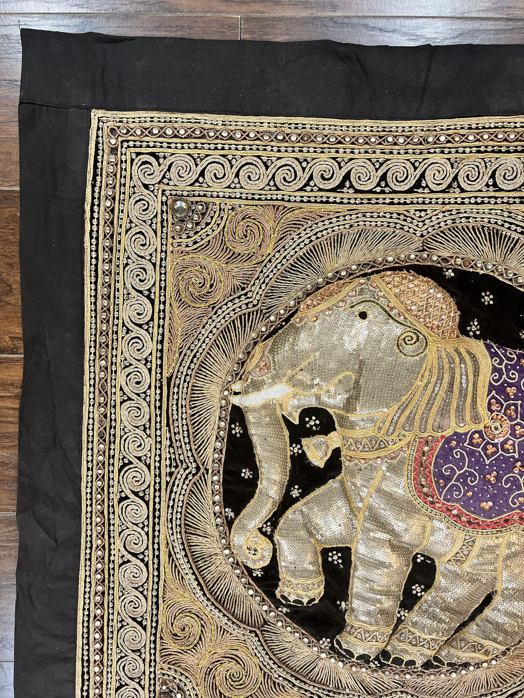 Indian Embroidery 3x3, Elephant Design, Detailed Needlepoint, Beadwork