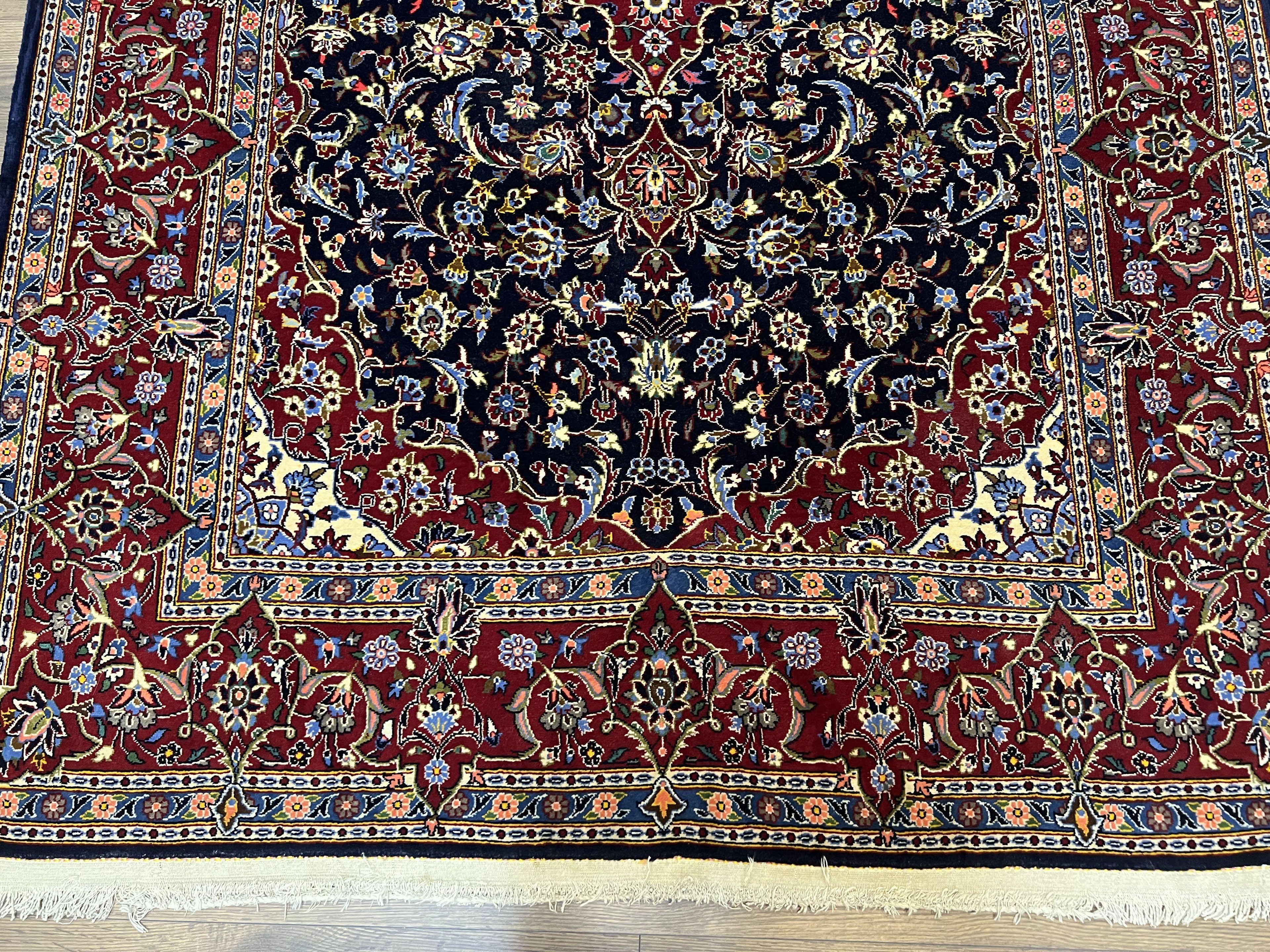 Dark Blue Persian Rug 5x8, Kork Wool Semi Antique Kashan Carpet, Very Fine Lachak Toranj Rug, Hand Knotted Floral Medallion Rug, 5 x 8 Oriental Rug