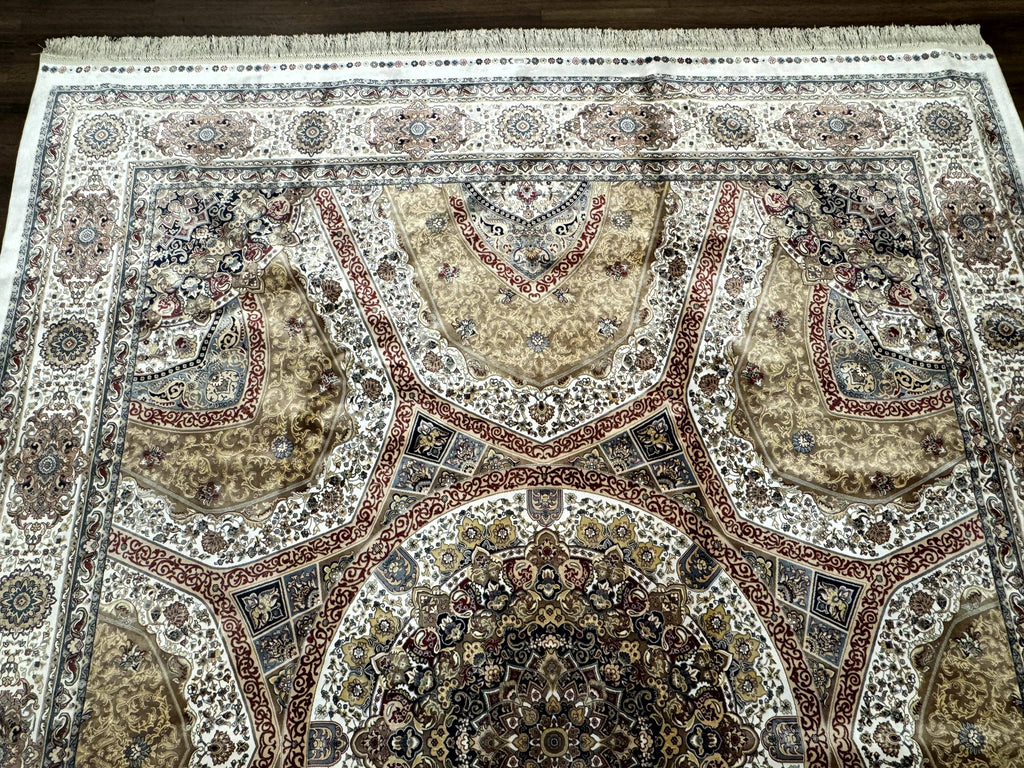 Turkish Silk Rug 8x10, Dome Design, Hereke Carpet, Bamboo Silk, New