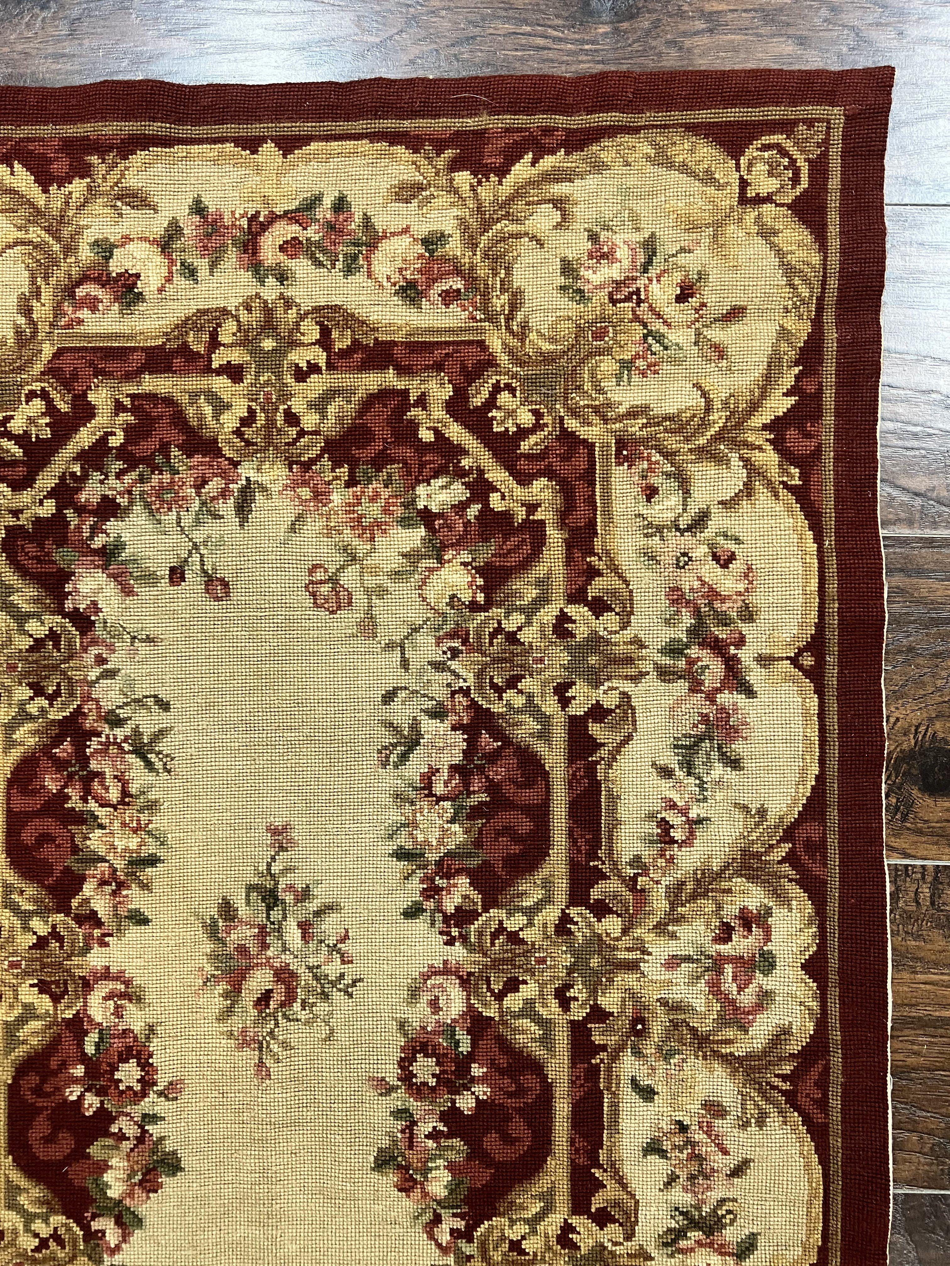 Needlepoint Runner Rug 2.5 x 10.7, Tan Runner Rug, Flatweave Runner, Aubusson European Design, Needlepoint Rug, Long Runner, Hallway Rug